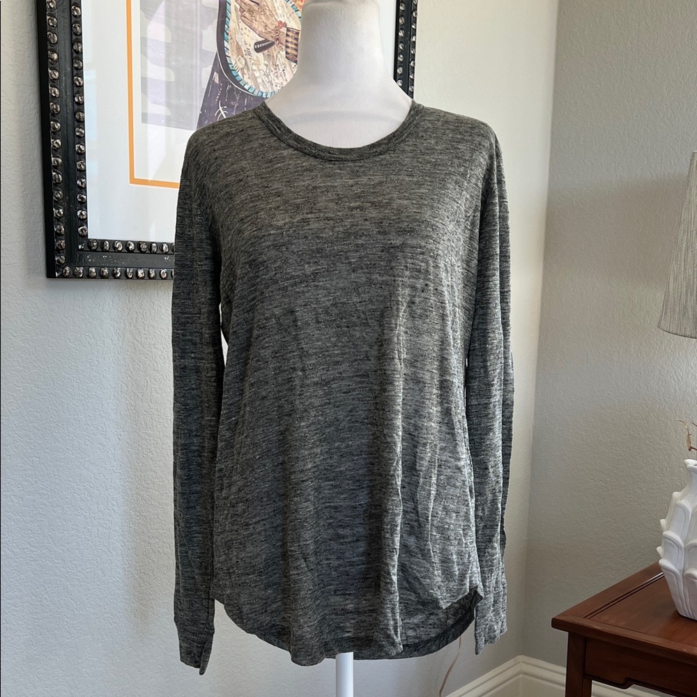 Sandro Paris Gray Long Sleeve Linen Top Tee Large (3)